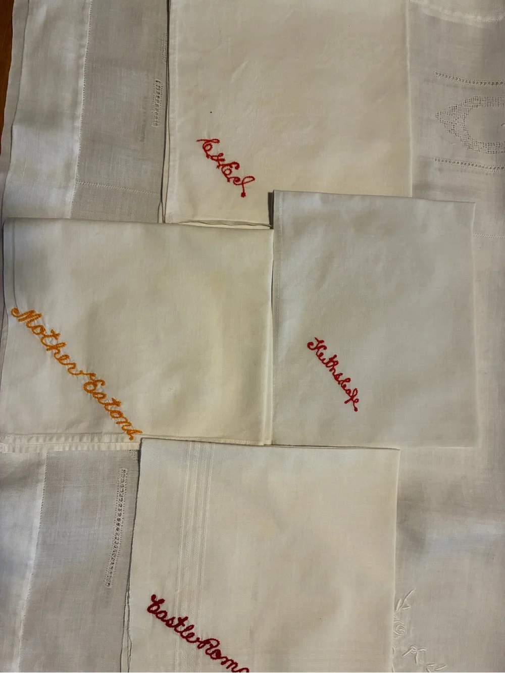 Vintsge Embroidered Monogram Linen Napkins/Towels
